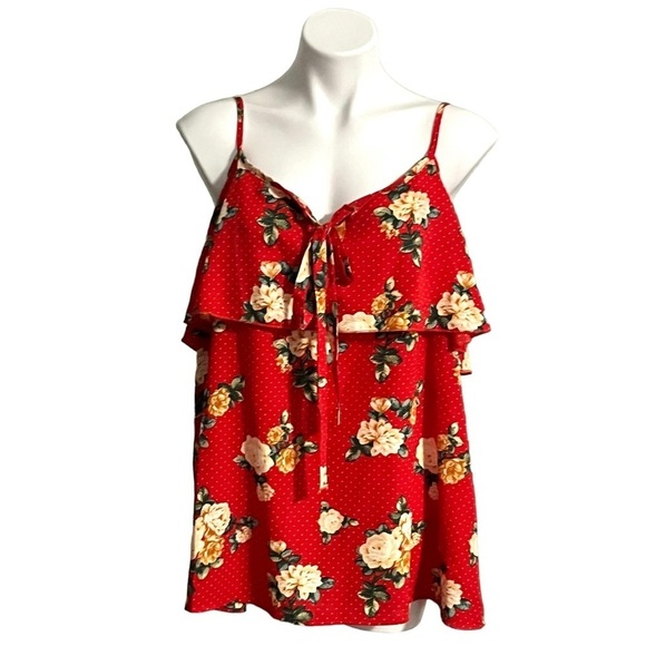 Wishful Tops - Wishful Floral Polka Dot Ruffle Tank Top Size 3X New